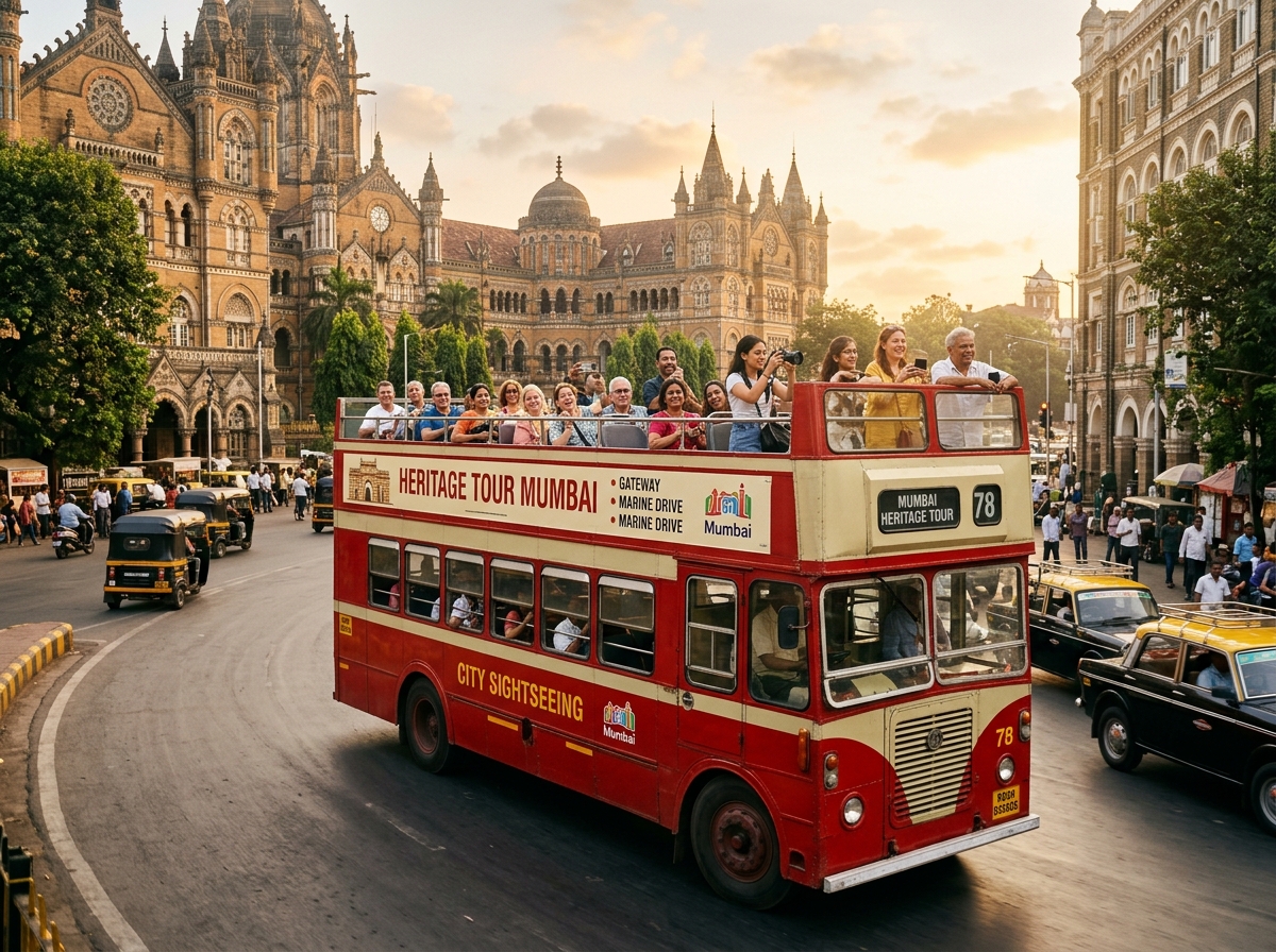 Mumbai Open-Top Heritage Tour Bus in Action