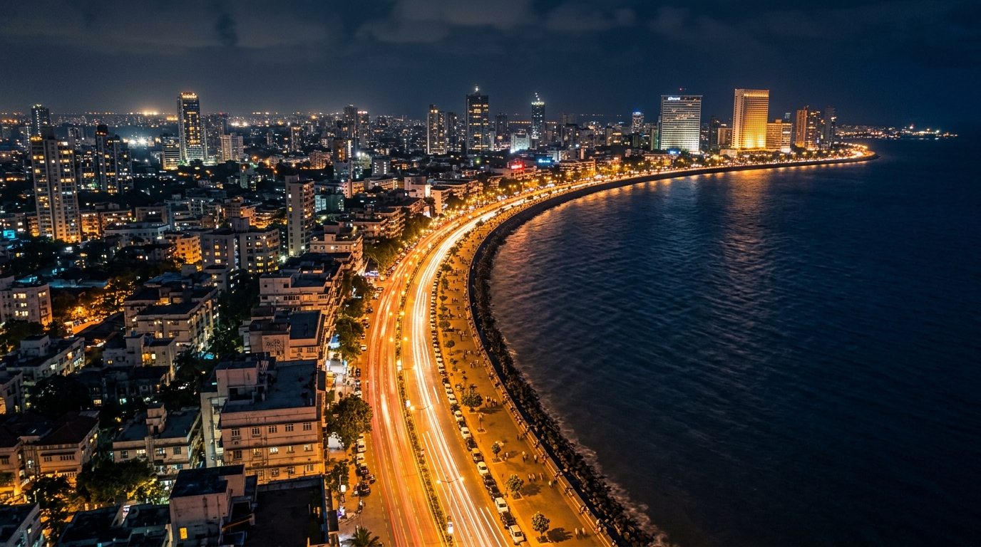 Mumbai Night City Skyline Background